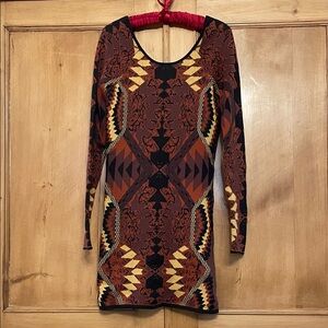 Free People Brown and Black Long Sleeve Dress